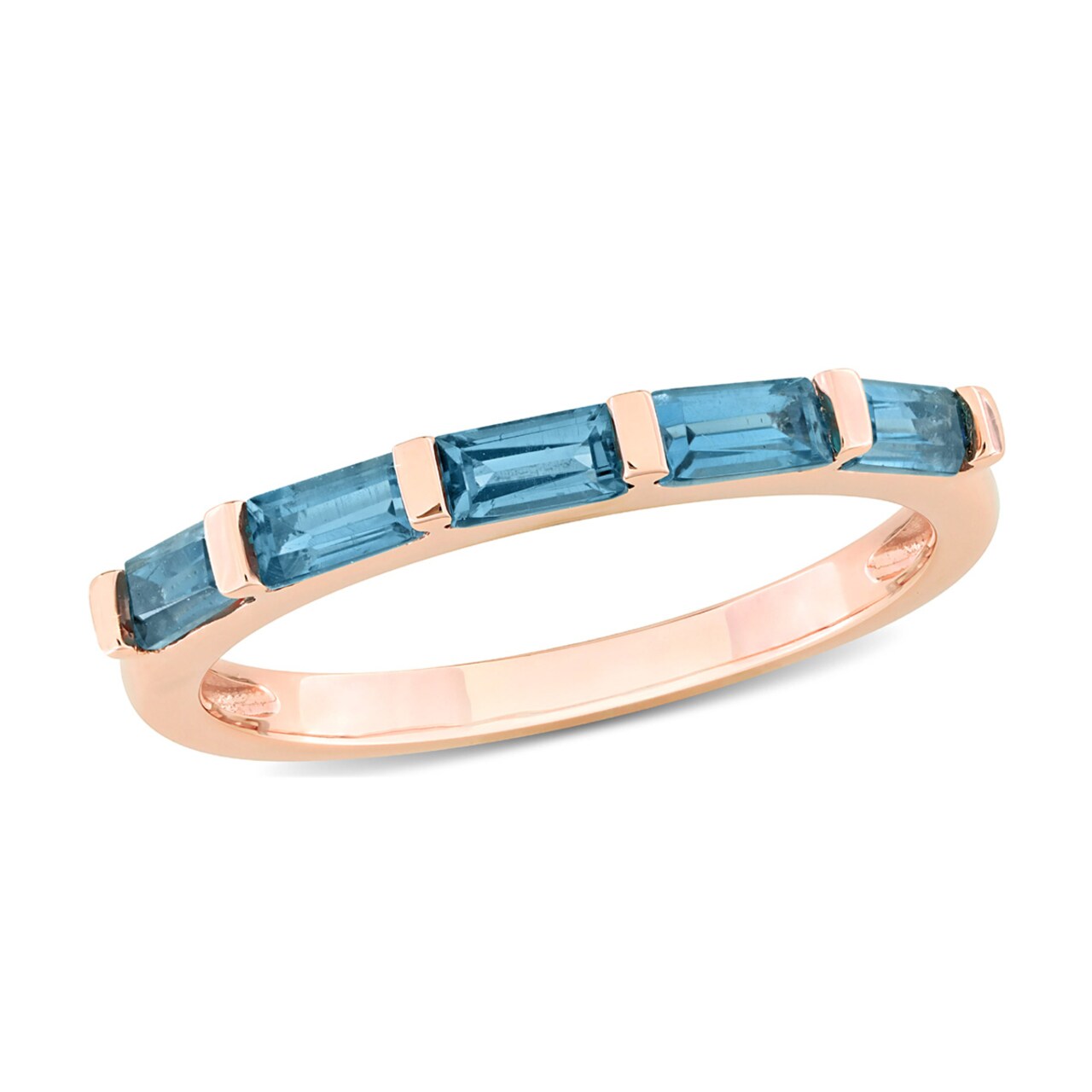 Gem And Harmony 1.00 Carat (ctw) Baguette-Cut London Blue Topaz Band Ring in 10K Rose Gold